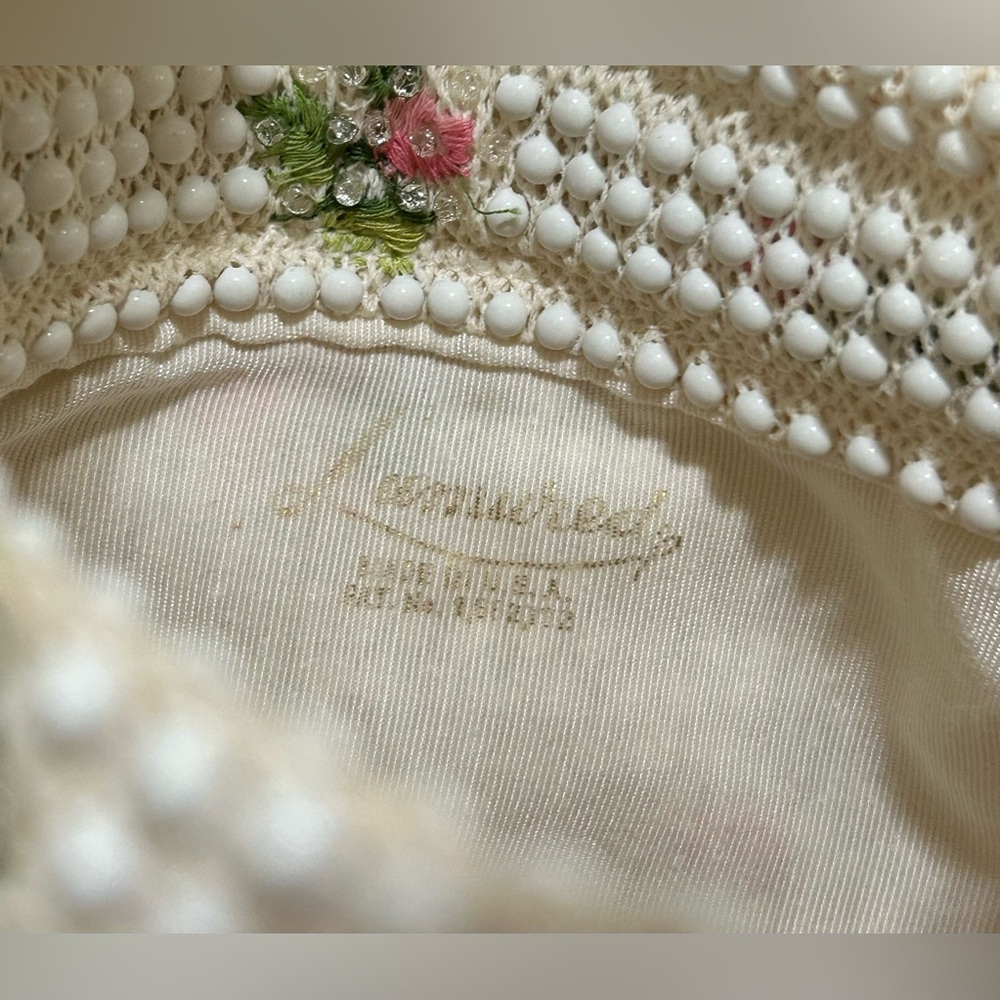 Vintage White & Floral Beaded Mini Shoulder Bag - Picture 4 of 4